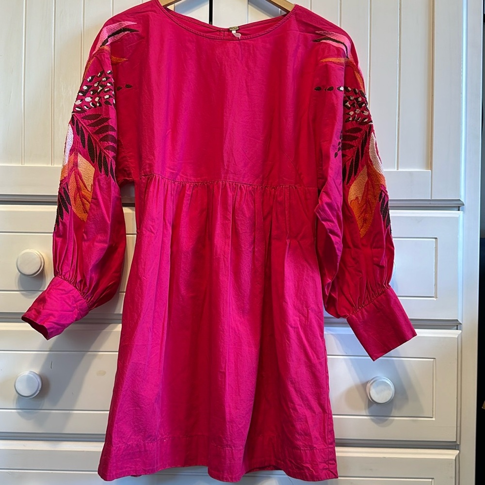 Free People Mini Obsessions Embroidered Sleeve Mini Dress